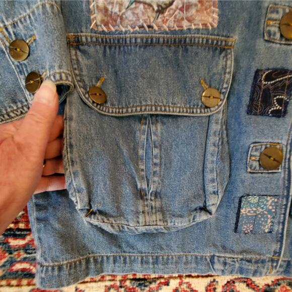 Restyled Handcrafted Wearable Art‎ Chicos Denim Jacket Sz M/L - Picture 7 of 9